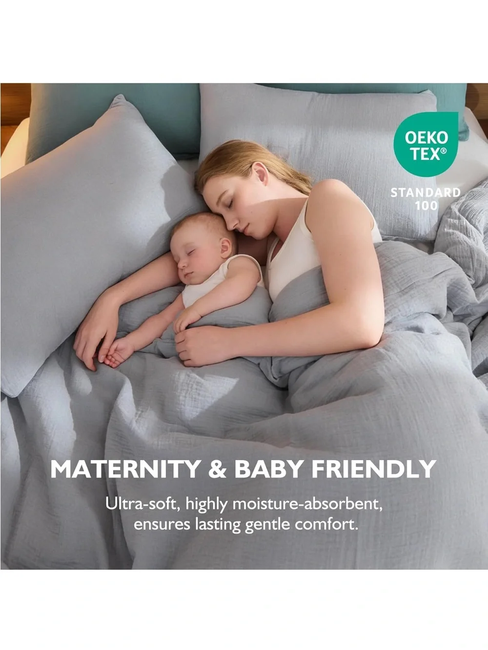 NEW EMME Muslin Cotton Duvet Cover Set Lt Grey. Linen Like Soft Breathable.